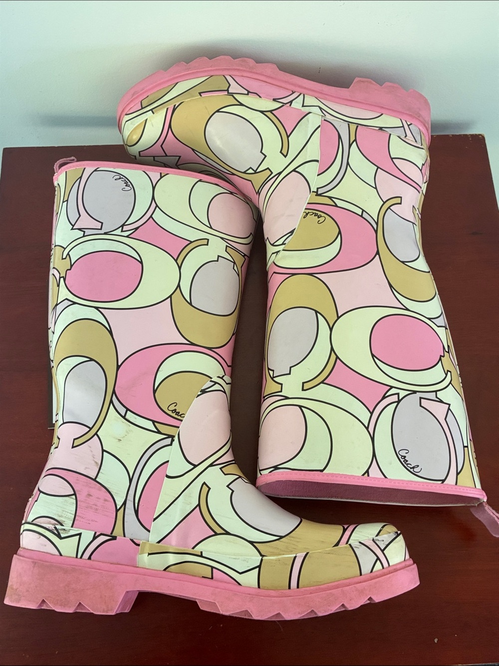 Coach Pink Multi-Color Signature Pattern Women Rain Boots 8 - Picture 5 of 8